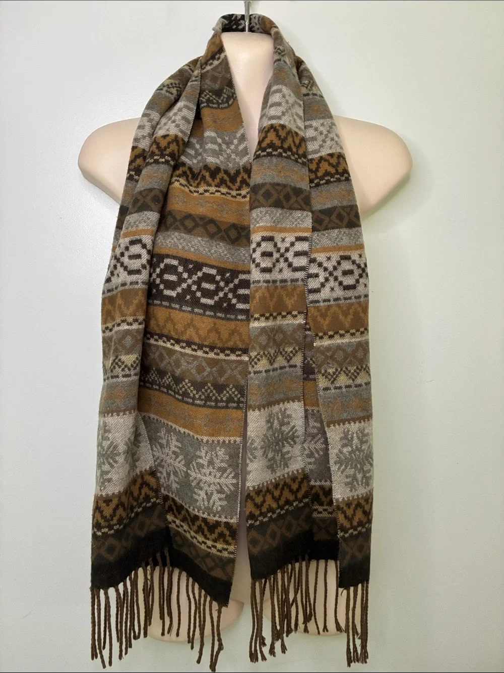 Cashmink Women’s Patterned Winter Scarf - Brown & Gray